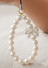 White Plastic Polished Pearl Bow Charm Mobile Charm For Women