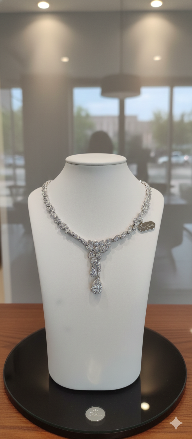 Silver plated white American daimond princess necklace set