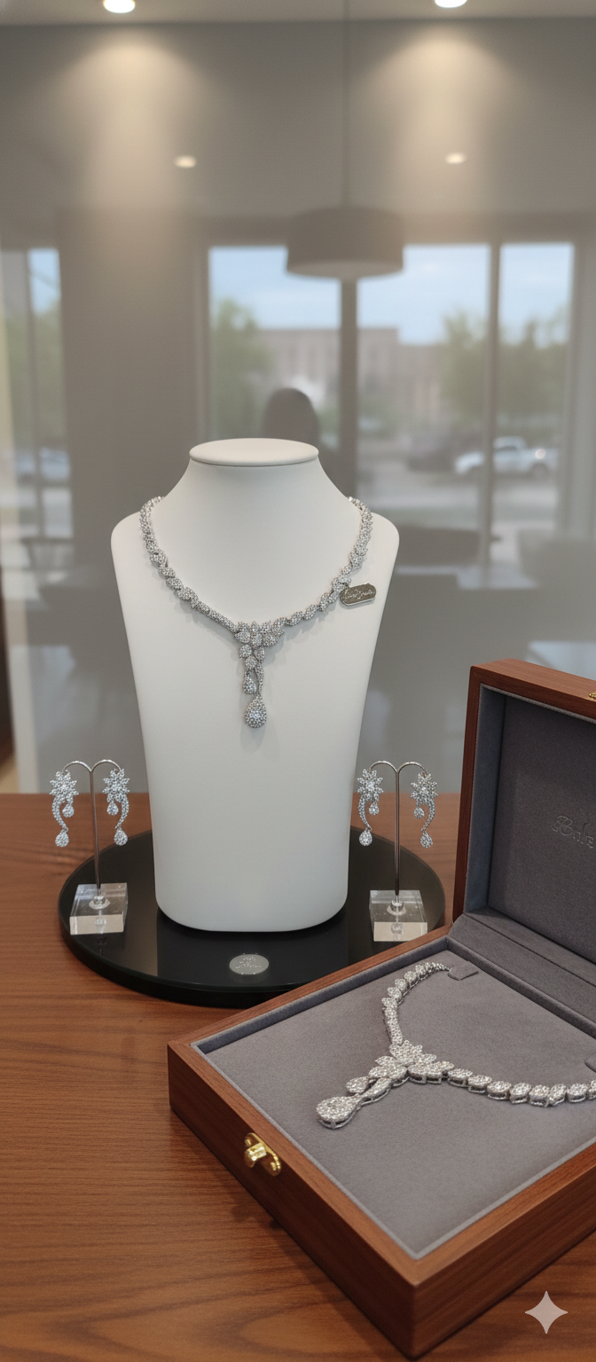 Silver plated white American daimond princess necklace set