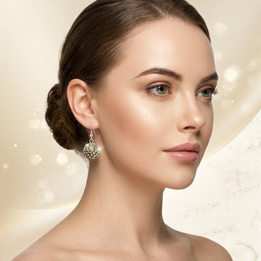 Golden Rhinestone Alloy Crystal Studded Sphere Drop Earrings For Women