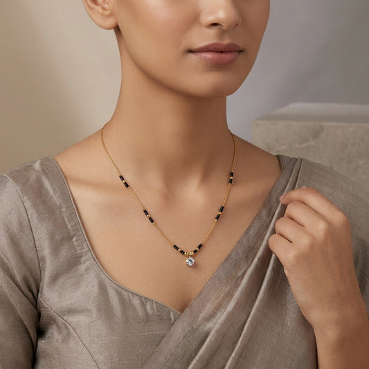 Black And Golden Glass Bead Alloy Invisible Mangalsutra Necklace For Women