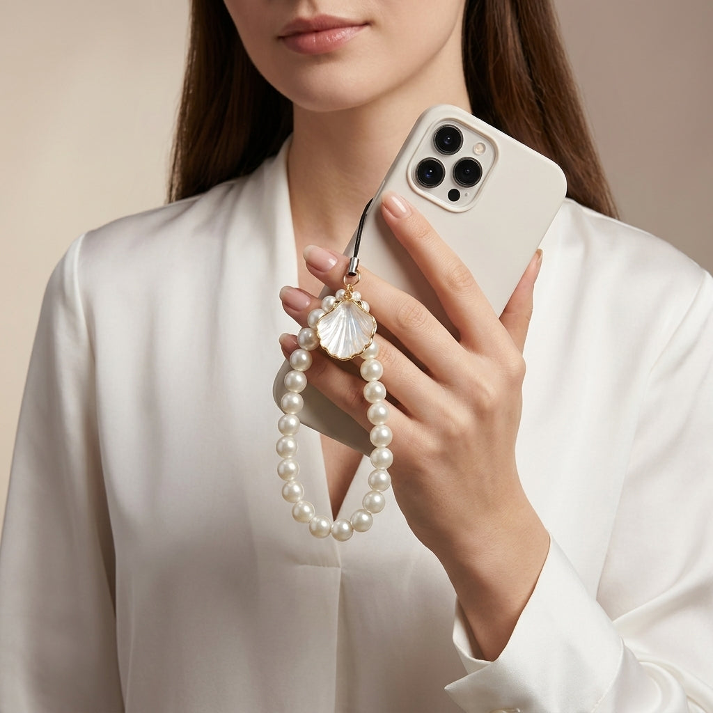 White Plastic Pearl Mobile Charm For Women