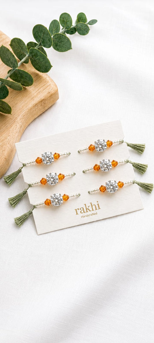 Orange Beads Diamond Rakhi Set of 6