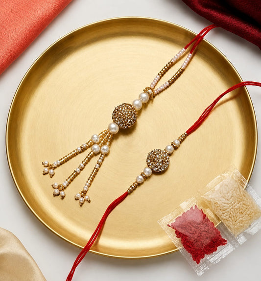 Red and Golden Rakhi set of 2 for Bhai and Bhabhi