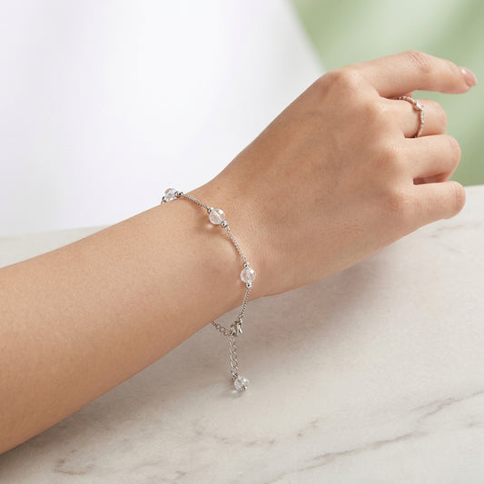 Silver And White Alloy Steel Crystal Bead Charm Bracelet For Women