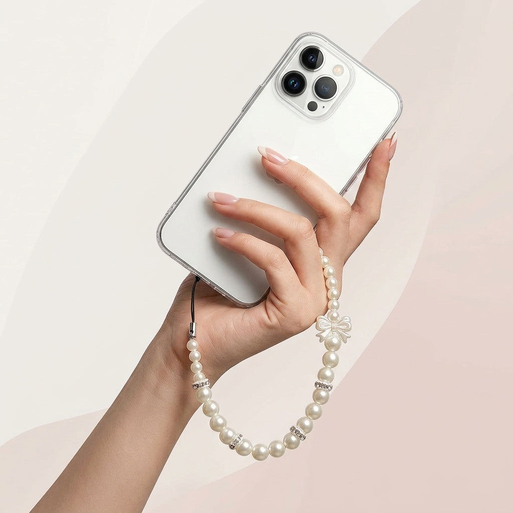 White Plastic Pearl Beaded Mobile Charm For Women