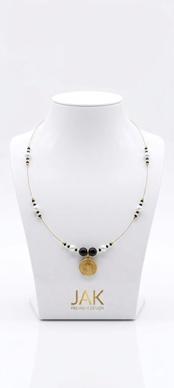 Multicolor Alloy Glass Bead Coin Pendant Invisible Necklace For Women